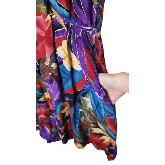 Vintage 80s Short Sleeve Tropical Floral Romper Womens Size S Purple Multi - Picture 2 of 10